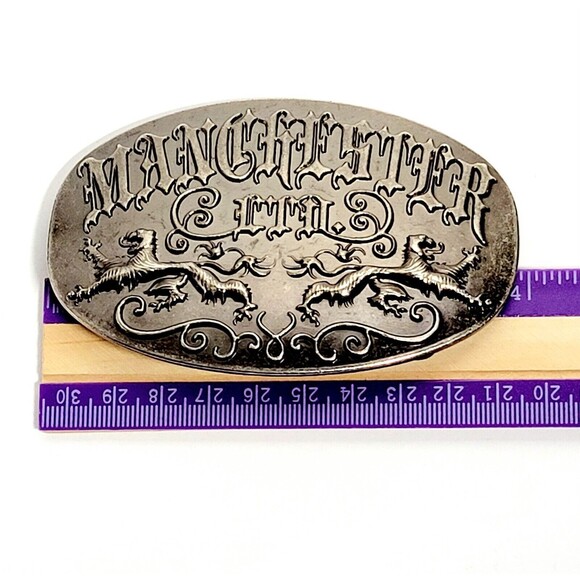 Manchester LTD Belt Buckle 4" Wide Name Spell Out & Lions Crest Scroll Work VGC! - Picture 7 of 10
